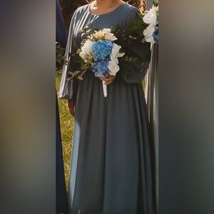 Elegant Blue Long Sleeve Dress